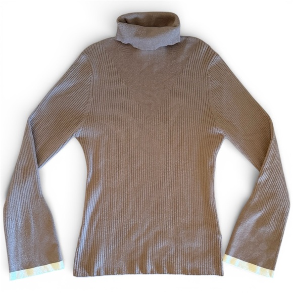 VARLEY Ravena Ribbed Knit High Neck Bell Sleeve Sweater Fungi Tan Women’s Medium - Picture 2 of 11